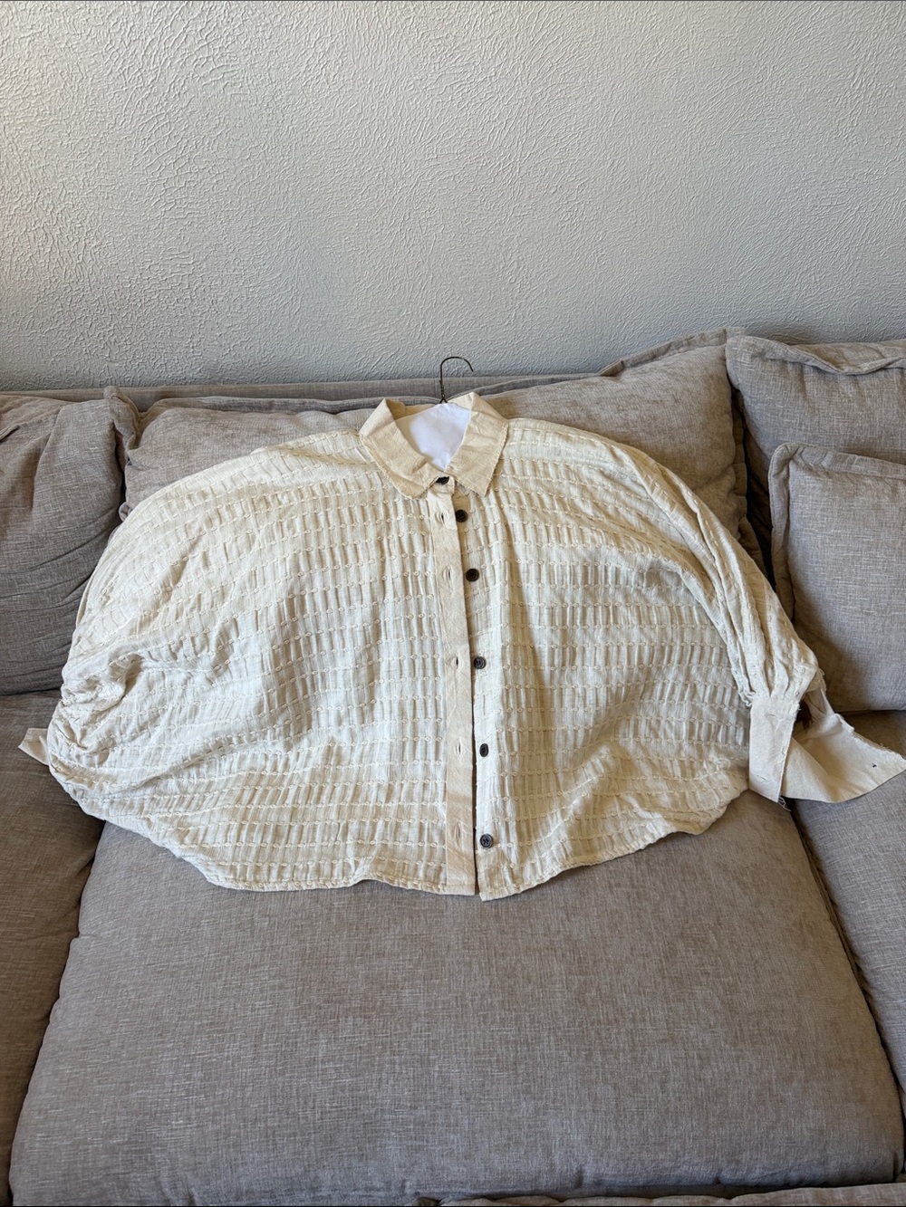 Textured Cream Button-Down Shirt with Relaxed Fit